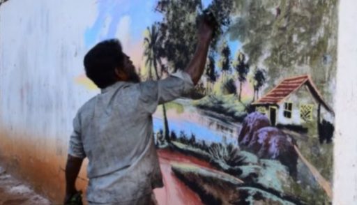 Indigente pinta murales hermosos